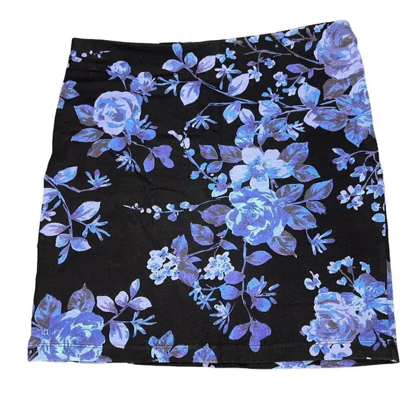 Express Women's Small Black & Blue Floral Mini Skirt High Rise‎ Stretch Casual - Picture 3 of 3